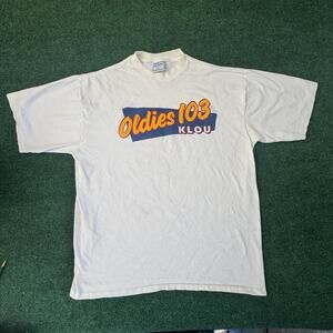 VTG 90s KLOU 103 FM Oldies Retro White T Shirt XL All Sport Single Stitch USA